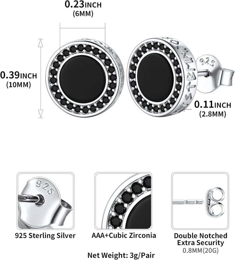 ChicSilver 925 Sterling Silver Viking Rune Natural Black Onyx Stud Earrings For Women Men - Image 5
